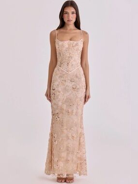 House of CB Blush Embroidered Lace Maxi Dress